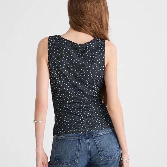 Madewell Ruched Mesh Top in Polka Dot large nwt - Picture 4 of 5